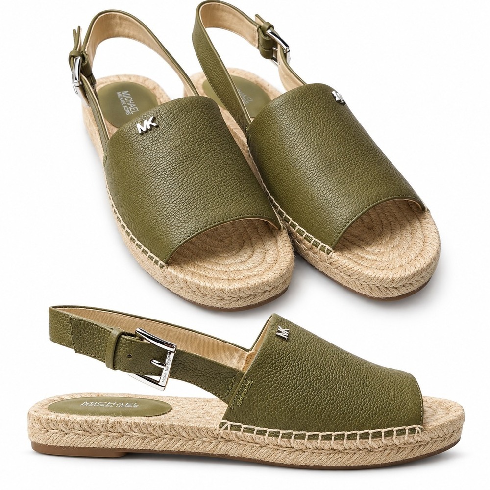 MICHAEL KORS "Fisher Espadrille" Women Sz 8.5M 5th Oregano Green Tumbled Leather